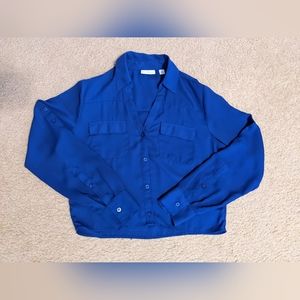 Dark Blue cropped LS button up